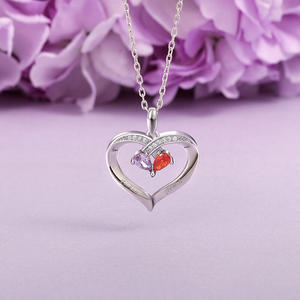 Jeulia <b>Custom</b> <b>Name</b> Engraved Two Hearts Crystal <b>Necklace</b> with Birthstone - Product Image 5