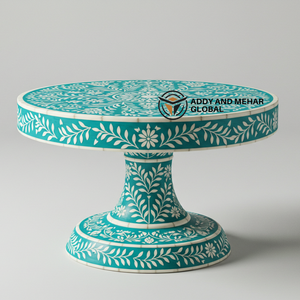 Support à gâteau rond en os bleu incrusté fait à la main, écologique, élégant, pour la maison et les événements - Product Image 1