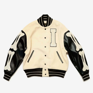 Chaqueta con letras negras para hombre de alta calidad, chaqueta universitaria de béisbol con parches de logotipo bordado personalizado informal Vintage para hombre - Product Image 1