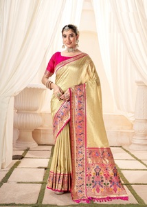 Hermosa seda de algodón con telar a mano y concepto único para Sari de venta en línea - Product Image 4