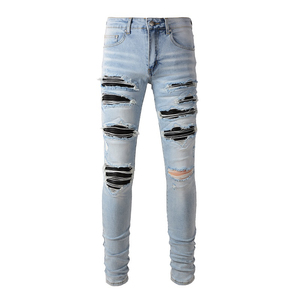 Jean Denim pour Homme Pantalon Droit Taille Haute Déchiré Délavé Broderie Streetwear Style Demin Jeans - Product Image 6