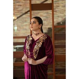 Luxury Modest Empire Waist <b>Velvet</b> Evening <b>Dress</b> for Women | Embroidered Kaftan Maxi <b>Dress</b> | Winter Wedding Formal Wear | - Product Image 4
