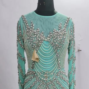 Vestido de baile Aline de lujo con mangas completas adorno de lentejuelas con cuentas elegante vestido de cóctel hasta el suelo para fiestas - Product Image 1