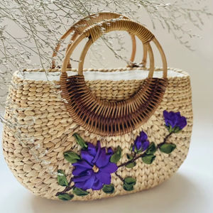 Bolsos de jacinto de agua ecológicos de moda para el verano Diseño de dos manijas juvenil y dinámico con cierre abierto - Product Image 1