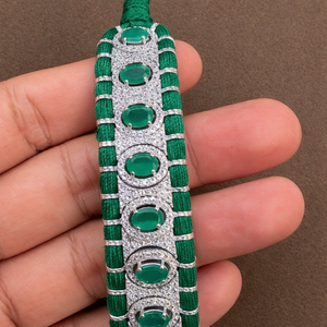 Rhaya Jewels - Pulsera de Plata de Ley con Baño de Rodio, Estilo Bohemio Clásico, con Hilo Envolvente, Ónix Verde Ovalado y Circonitas, Unisex, para Regalo - Product Image 3