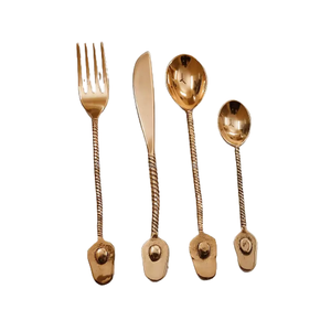 Couverts en acier inoxydable plaqué cuivre fabriqués avec une poignée en laiton coulé en forme d'abeille fin couleur or ustensiles de cuisine fournitures - Product Image 4