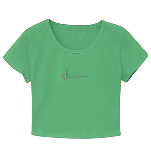 Camiseta holgada ecológica para mujer, Top corto anticontracción con logotipo personalizado, cuello redondo, ropa de calle y gimnasio, transpirable, estampado en blanco - Product Image 4