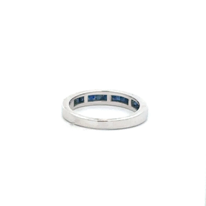 Ensemble de bagues de mariage en argent sterling plaqué rhodium, forme carrée, saphir bleu, demi-éternité, serti en canal - Product Image 5