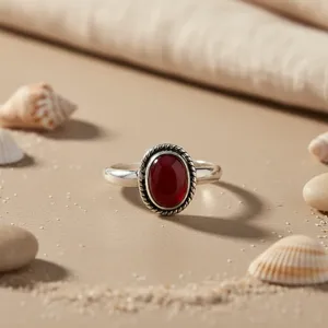 Bague en argent 925 avec cornaline rouge pour femmes, bijoux romantiques en pierres précieuses avec rubis taille radiant, plaqué rhodium, serti en platine - Product Image 1