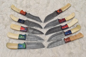 Coltelli da caccia fatti a mano in acciaio damasco lotto <span class=keywords><strong>10</strong></span> manico in legno personalizzabile OEM coltello <span class=keywords><strong>Bowie</strong></span> per campeggio fai da te