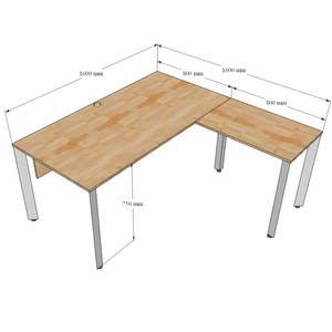 Escritorio Ejecutivo de Lujo en Forma de L con Superficie de Madera de Caucho y Patas Triangulares de Hierro (HBTA016) - Product Image 6
