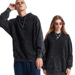Nueva moda Drop Shoulder Heavyweight manga larga Acid Old Wash Color negro Vintage Hoodies - Product Image 1