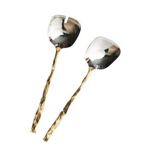 Cuillère et fourchette à salade de service en laiton fait à la main servant des nouilles de pâtes ustensile de taille standard conception personnalisée de luxe avec vente - Product Image 3