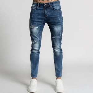 Jeans classiques pour homme, coupe droite, taille mi-haute, décontracté, bleu denim - Product Image 1