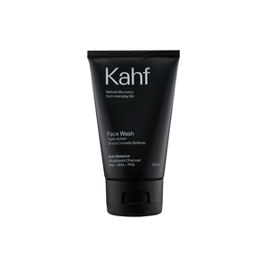 Nettoyant visage triple action OEM ODM Kahf, défense contre l'huile et les comédons, 100 ml, ultra-absorbant, charbon, AHA, BHA, PHA, hydratant - Product Image 1