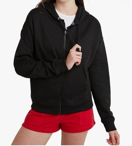 Sweat à capuche zippé pour femmes 80% coton 20% Polyester lavage en Machine léger sweat à capuche pour femmes haut court sweats à capuche manteau usine - Product Image 1