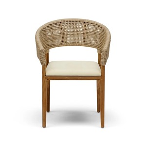 Chaise de jardin moderne Cassandra en bois de teck massif de qualité et rotin tissé avec coussin imperméable pour une utilisation en extérieur. - Product Image 2