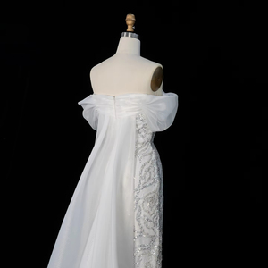 Jancember LSZ636 <span class=keywords><strong>Abito</strong></span> da sera a sirena bianco con scollo a cuore, paillettes e strascico, modello slim, molto popolare - Product Image 6