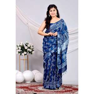 Sari de Lino y Algodón con Estampado a Mano, Transpirable y con Diseño Pintado a Mano - Product Image 1