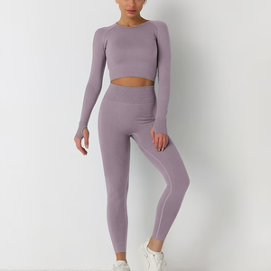 Ropa deportiva para gimnasio para mujer, conjunto deportivo de Yoga con logotipo en la cintura, traje deportivo para mujer para entrenamiento y Yoga, ropa deportiva femenina - Product Image 1