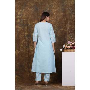 ชุดคุรตะผ้าฝ้ายปักลายลำลอง ผ้าชีฟอง แขนสามส่วน - Product Image 3