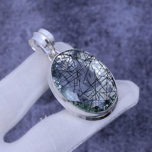 Elegante collar con colgante de rutilo negro, joyería de piedras preciosas hechas a mano de Plata de Ley 925 para ella - Product Image 4