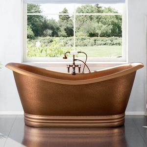 Bañeras de cobre antiguas pulidas a mano con acabados rústicos únicos, perfectas para baños clásicos vintage y modernos - Product Image 1