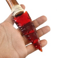 Magnifique manche de couteau portable haut de gamme de 8 pouces en obsidienne rouge à aura de titane, sculpté à la main et gravé, en forme de pointe de flèche, objet d'art et mascotte