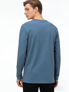 Chemises à manches longues à col rond personnalisées de qualité supérieure avec logo de designer, chemises décontractées en coton uni pour hommes, taille plus, t-shirts noirs du Bangladesh - Product Image 3