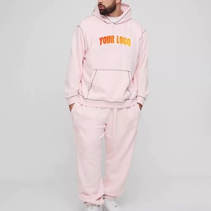 Ensemble survêtement oversize streetwear d'hiver personnalisé, délavé au soleil, uni, avec cordon de serrage, sweat-shirt et pantalon de survêtement, lavage à l'acide, sweat-shirt pour homme - Product Image 1