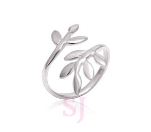 <b>Handcrafted</b> Open Silver Ring with Diamond Leaf Styled Fine Sterling <b>Jewelry</b> for Weddings Large Stock Available from Manufacturer - Product Image 3