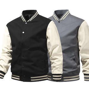 Wholesale 100% Cotton Mens Varsity <b>Jacket</b> <b>Patchwork</b> Stand Collar Baseball Coat CollegeBaseballjacket for men DDP Shipping - Product Image 1