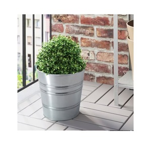 New Arrival Rounded Metal Planter Flower <b>Plant</b> Iron Galvanized Planters with Metal Base Silver Polished & Black Powder Coated - Product Image 6