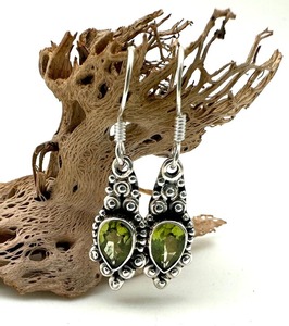 Handmade Classical Sterling Silver Drop <b>Earrings</b> with <b>Peridot</b> Gemstone Boho Style Women's Jewelry for Party & Wedding Gift - Product Image 3