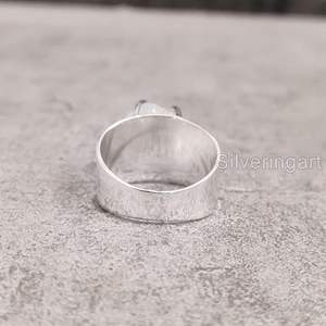 Anillo de Plata de Ley 925 Hecho a Mano con Piedra Lunar Arcoíris Natural, Anillo de Banda Ancha con Piedra de Nacimiento de Junio para Mujer - Product Image 6