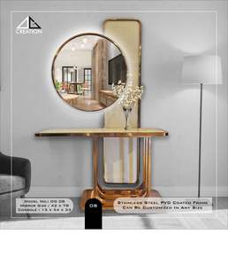 Elegante espejo con marco de acero inoxidable PVD y mesa consola con revestimiento de tela, perfecto para añadir un toque de sofisticación a tu espacio. - Product Image 3