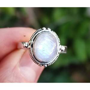 925 Sterling Silver Handmade Rainbow Moonstone Oval Bezel Setting Statement Ring <b>for</b> Women <b>Unique</b> Number Pattern <b>Gift</b> <b>for</b> <b>Her</b> - Product Image 3