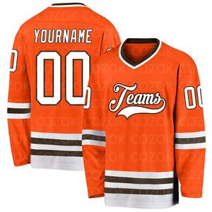 Maillot de hockey sur glace imprimé en 3D orange personnalisé pour hommes femmes maillots d'entraînement de compétition numéro personnalisé Service OEM direct - Product Image 2