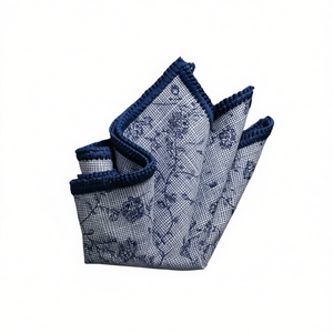 Pochette de costume tricotée à la main bleu marine à motif floral avec bordure, pour blazer de cérémonie, foulard carré et accessoires - Product Image 3