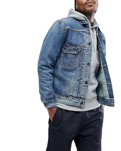 Chaqueta vaquera de invierno personalizada unisex de manga larga para hombre con letras bordadas en azul encerado capucha de lana tela ligera bombardero informal - Product Image 3