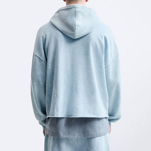 Sweat à capuche oversize pour homme en molleton 100% coton, respirant, avec lavage vintage personnalisé, épaules tombantes et ourlet brut, style streetwear, offre ODM pour l'hiver - Product Image 3