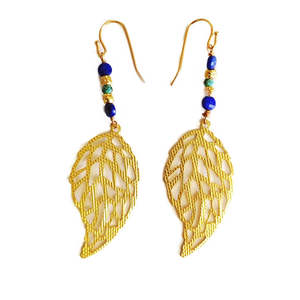 Pendientes Colgantes Phoenix Chapados en Oro con Diseño de Planta, Modernos, con Lapislázuli y Turquesa, 2.25 Pulgadas, para Uso Diario Femenino - Product Image 1