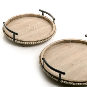 Best Selling 2-Piece Bamboo <b>Serving</b> <b>Tray</b> Set Rectangular Natural Wooden <b>Tray</b> Custom Size <b>Rounded</b> Metal Handle Home Decorative - Product Image 4