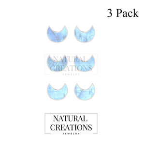 Pendientes de Plata de Ley 925 Premium con Perla de Agua Salada y Piedra Lunar Arcoíris en Forma de Luna, Engaste de Bisel, Modernos para Aniversario de Bodas - Product Image 2