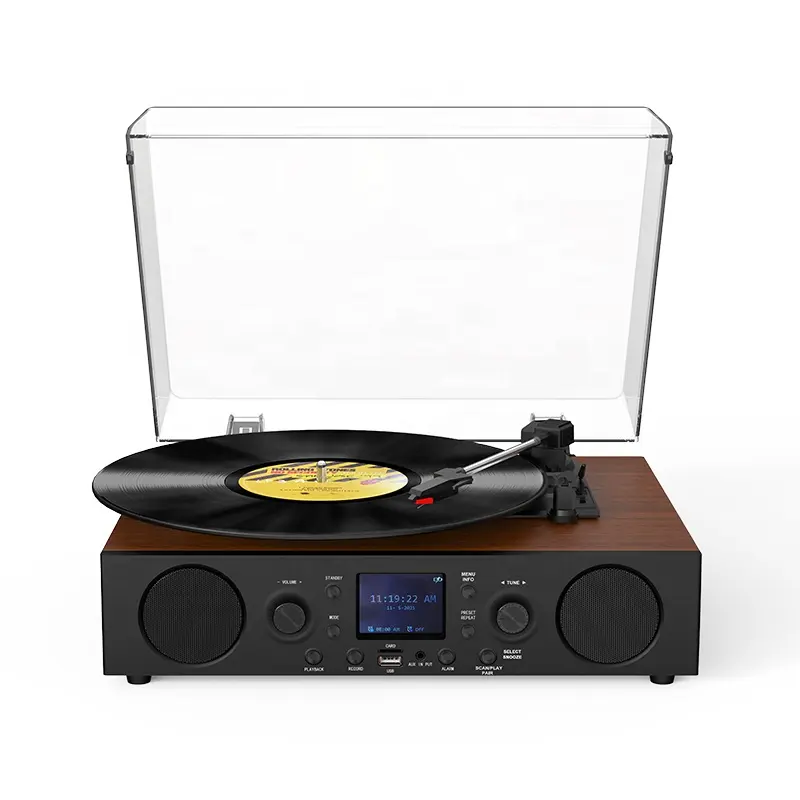 Vendas quentes de música vintage de madeira recarregável sem fio portátil DAB rádio toca-discos toca-discos de vinil