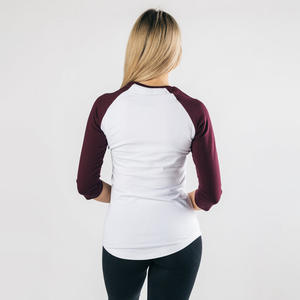 Vente en gros T-shirt slim à manches raglan pour femmes 3/4 T-shirt de sport décontracté en coton pour femmes avec logo personnalisé - Product Image 4