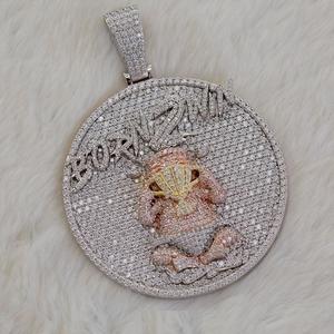 Pendentif en diamant Moissanite taille ronde glacé pendentifs à breloque de style Hip Hop cadeau de mariage pour hommes en argent Sterling 925 - Product Image 3