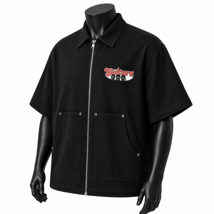 Custom <b>Men</b>’s Oversized Zipper <b>Shirt</b> Short Sleeve Boxy Fit Streetwear Logo Patch <b>Utility</b> Pocket <b>Shirt</b> OEM Wholesale - Product Image 3