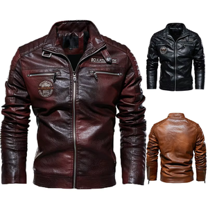 Chaqueta de cuero vintage de motorista para hombre con cuello levantado, diseño de múltiples bolsillos, chaqueta de cuero genuino PU de alta calidad directa de fábrica para hombre - Product Image 6