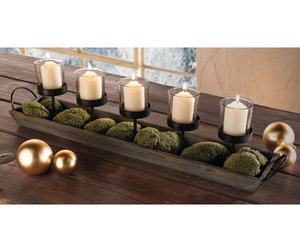 Bougeoir moderne à 5 piliers en fer et en bois Design unique et personnalisé pour la maison, le bureau, les mariages et l'ambiance d'un restaurant d'hôtel - Product Image 1